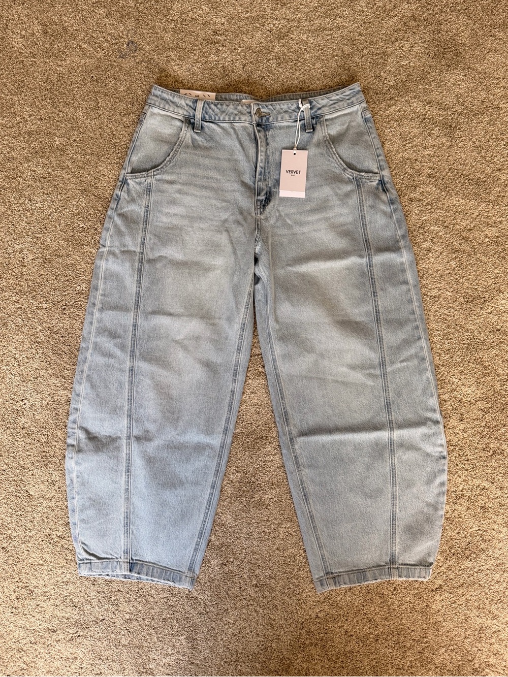 NWT Vervet Jeans Barrel Leg Jeans Kate 32 High Rise Light Wash Denim Blue Preppy